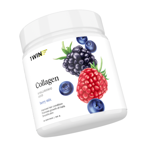1WIN Коллаген + гиалуроновая кислота + витамин С / Collagen + hyaluronic acid + vitamin C Ягодный микс порошок банка 180 г 30 порций 1WIN Коллаген + гиалуроновая кислота + витамин С / Collagen + hyaluronic acid + vitamin C Ягодный микс порошок банка 180 г 30 порций