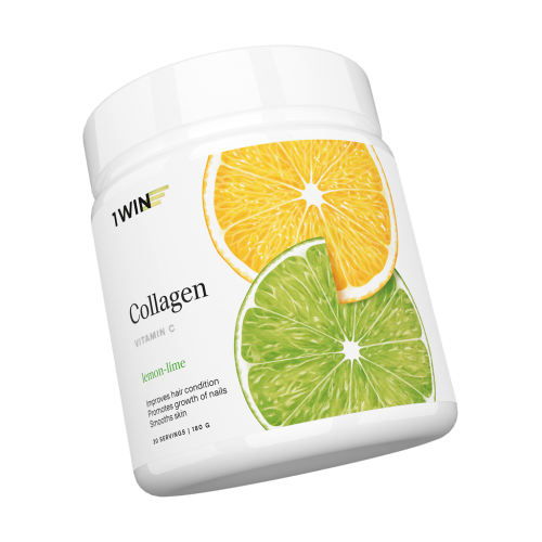 1WIN Коллаген + витамин С / Collagen + Vitamin C Лимон-Лайм порошок банка 180г 30 порций