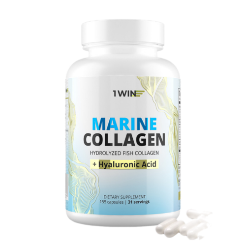 1WIN Морской коллаген с витамином С и гиалуроновой кислотой / Marine collagen with Vitamin C and Hyaluronic acid капсулы массой 475 мг 155 шт