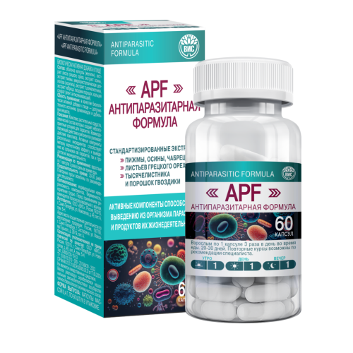 Антипаразитарная формула APF (APF Аntiparasitic formula) капсулы массой 0,4 г 60 шт Антипаразитарная формула APF (APF Аntiparasitic formula) капсулы массой 0,4 г 60 шт