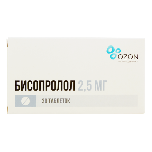Бисопролол таблетки покрыт.плен.об. 2,5 мг 30 шт Бисопролол таблетки покрыт.плен.об. 2,5 мг 30 шт