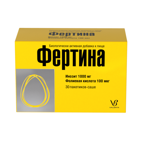 Фертина Инозит 1000 мг Фолиевая кислота 100 мкг пакетики-саше массой 3 г 30 шт Фертина Инозит 1000 мг Фолиевая кислота 100 мкг пакетики-саше массой 3 г 30 шт
