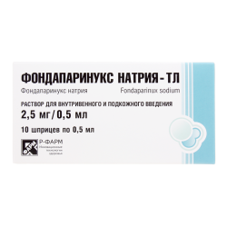 Фондапаринукс натрия-ТЛ раствор для в/в и п/к введ 2,5 мг/0,5 мл 0,5 мл шприцы 10 шт Фондапаринукс натрия-ТЛ раствор для в/в и п/к введ 2,5 мг/0,5 мл 0,5 мл шприцы 10 шт