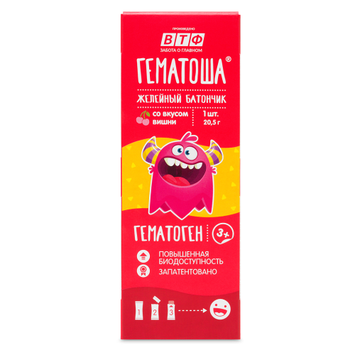 Гематоша батончик желейный массой 20,5 г вкус вишни стик 1 шт