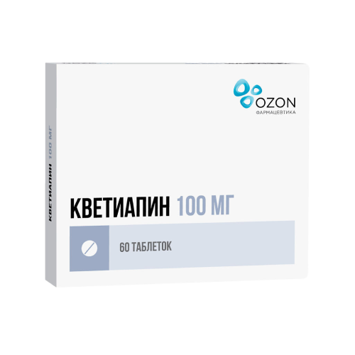 Кветиапин таблетки покрыт.плен.об. 100 мг 60 шт Кветиапин таблетки покрыт.плен.об. 100 мг 60 шт