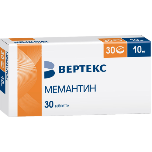 Мемантин-Вертекс таблетки покрыт.плен.об. 10 мг 30 шт Мемантин-Вертекс таблетки покрыт.плен.об. 10 мг 30 шт