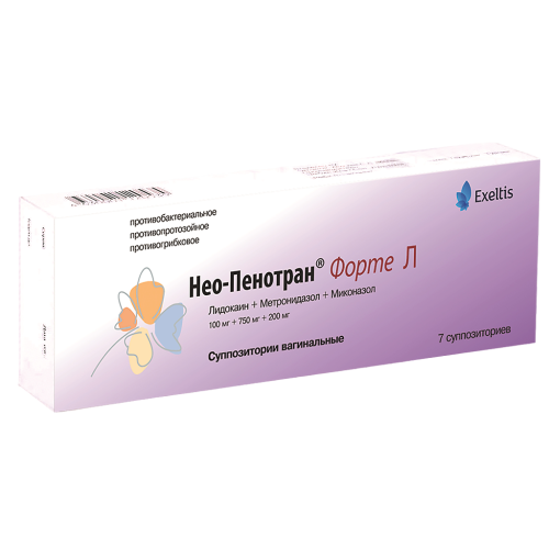 Нео-Пенотран форте Л суппозитории вагинальные 100 мг+750 мг+200 мг 7 шт