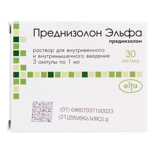 Преднизолон Эльфа раствор для в/в и в/м введ 30 мг/мл 1 мл ампулы 3 шт