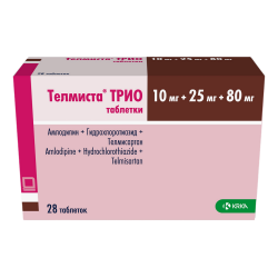 Телмиста ТРИО таблетки 10 мг+25 мг+80 мг мг 28 шт Телмиста ТРИО таблетки 10 мг+25 мг+80 мг мг 28 шт