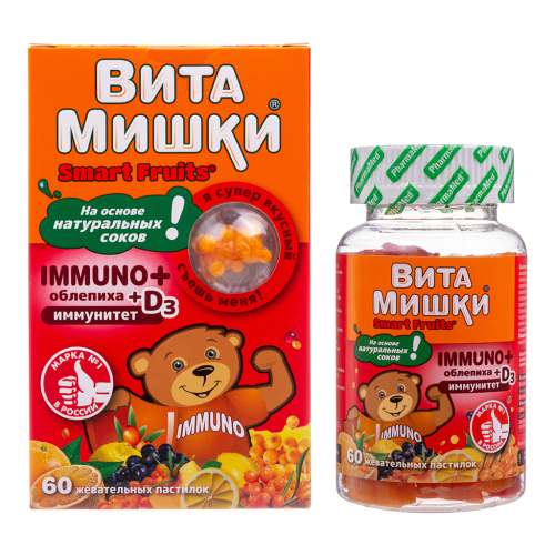 ВитаМишки Immuno+ облепиха жевательные пастилки массой 2500 мг 60 шт ВитаМишки Immuno+ облепиха жевательные пастилки массой 2500 мг 60 шт