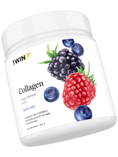1WIN Коллаген + гиалуроновая кислота + витамин С / Collagen + hyaluronic acid + vitamin C Ягодный микс порошок банка 180 г 30 порций