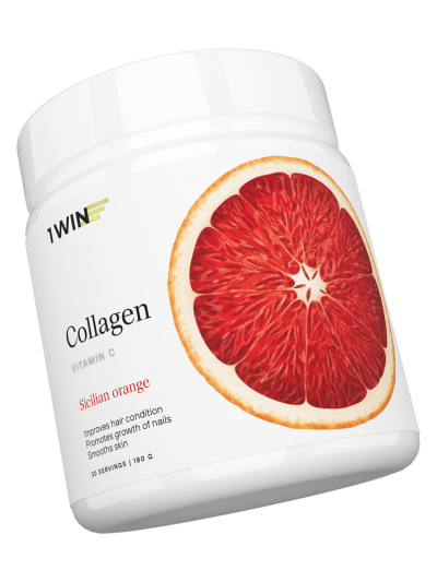 1WIN Коллаген + витамин С / Collagen + Vitamin C Сицилийский апельсин порошок банка 180г 30 порций