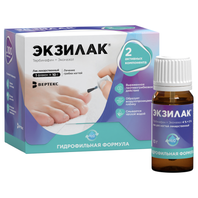 Экзилак лак для ногтей лекарственный 4%+3% 10 г 1 шт