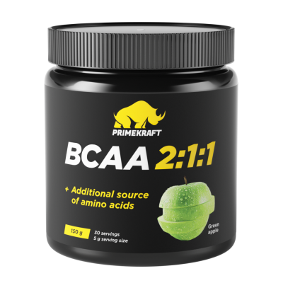Комплекс аминокислот БЦАА 2:1:1/ВСAА 2:1:1 Prime Kraft со вкусом зеленое яблоко порошок банка 150 г 1 шт