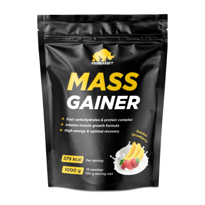 Масс Гейнер/Mass Gainer Prime Kraft белково-углеводный порошок со вкусом Клубника-банан дой-пак 1000 г 1 шт