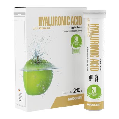Maxler Гиалуроновая кислота с вит С/Hyaluronic Acid with Vitamin C шипучие таблетки вкус Яблока по 4,0 г 20 шт