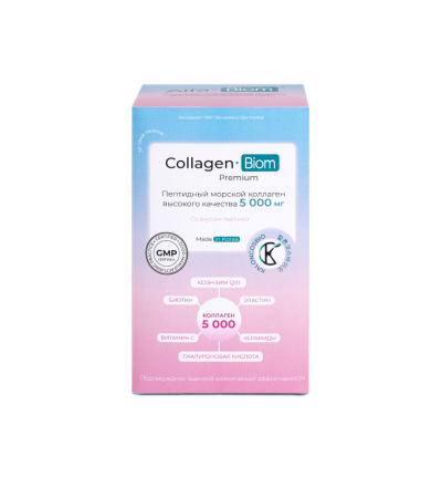 Морской коллаген Collagen-Biom Premium 5000 мг со вкусом персика порошок в саше по 6,0 г 30 шт