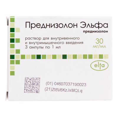 Преднизолон Эльфа раствор для в/в и в/м введ 30 мг/мл 1 мл ампулы 3 шт