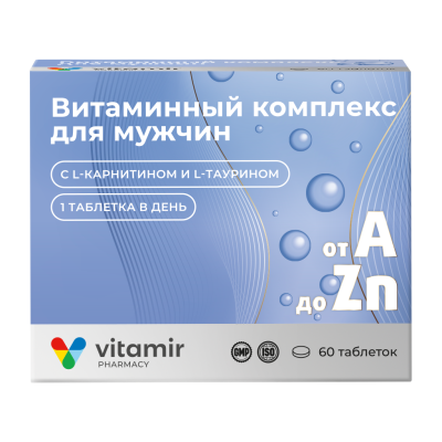 Витамир Витаминный комплекс A-Zn для мужчин таблетки покрыт.об. массой 900 мг 60 шт